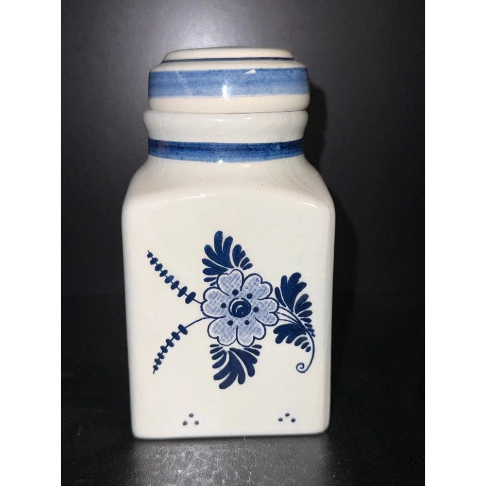 Delfts Blauw Handpainted Ceramic Spice Jar Windmill Ship Floral Made in Holland
